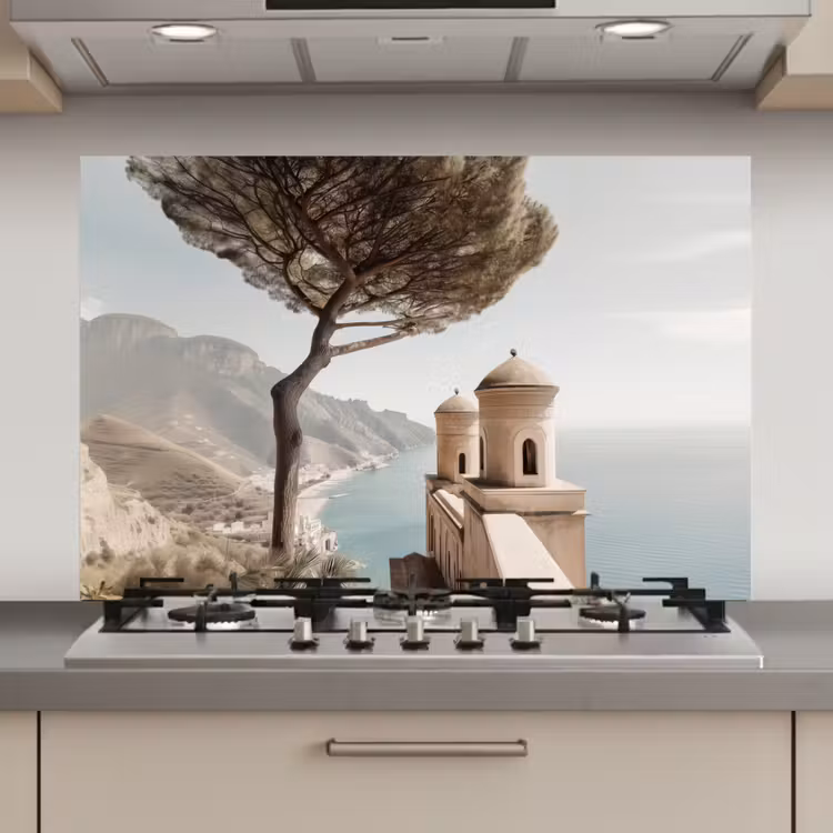 Spatscherm keuken - Kust - Klif - Boom - Gebouw — 1
