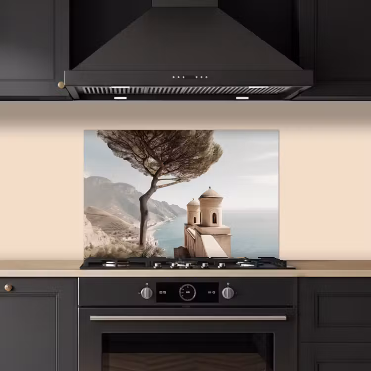 Spatscherm keuken - Kust - Klif - Boom - Gebouw — 2