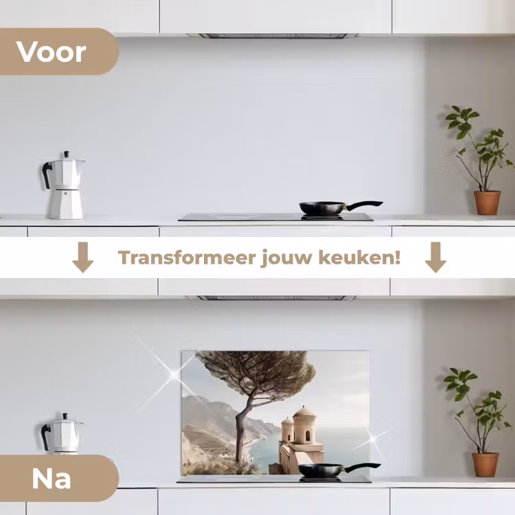 Spatscherm keuken - Kust - Klif - Boom - Gebouw — 3