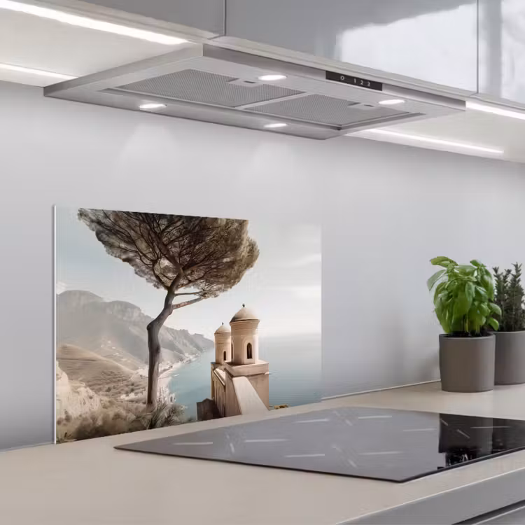 Spatscherm keuken - Kust - Klif - Boom - Gebouw — 5