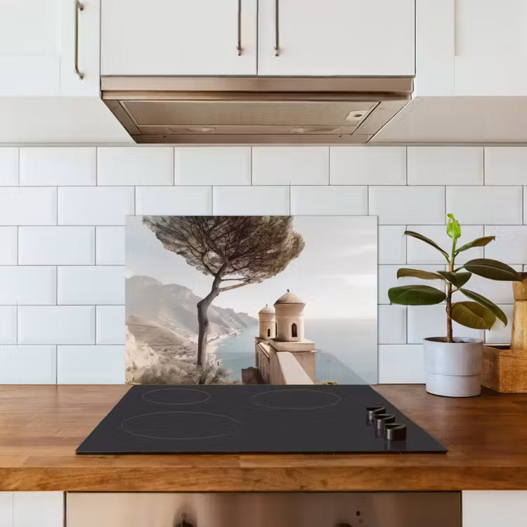 Spatscherm keuken - Kust - Klif - Boom - Gebouw — 6