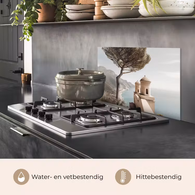 Spatscherm keuken - Kust - Klif - Boom - Gebouw — 7