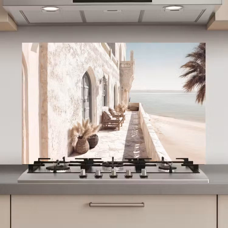 Spatscherm keuken - Terras - Stoelen - Strand - Beige — 1