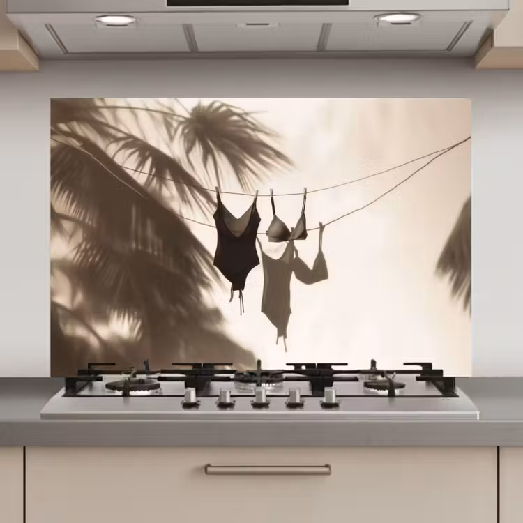 Spatscherm keuken - Badkleding - Palmbomen - Schaduw - Tropisch — 1