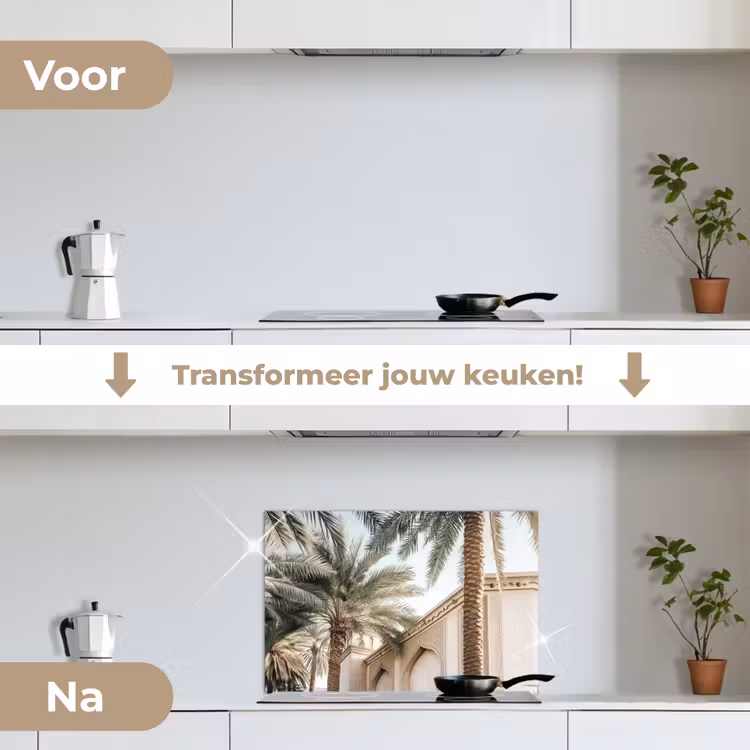 Spatscherm keuken - Gebouw - Palmbomen - Beige - Zon — 3