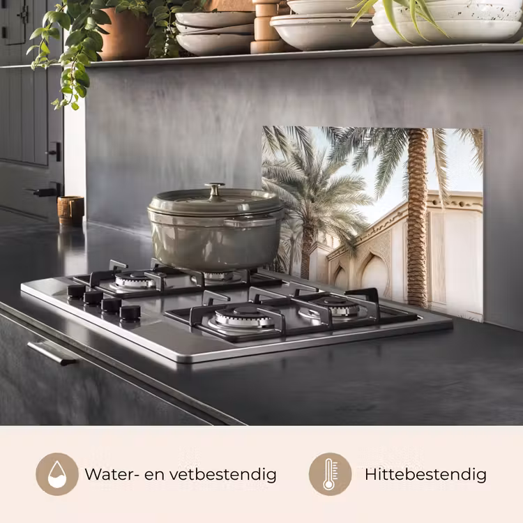 Spatscherm keuken - Gebouw - Palmbomen - Beige - Zon — 7
