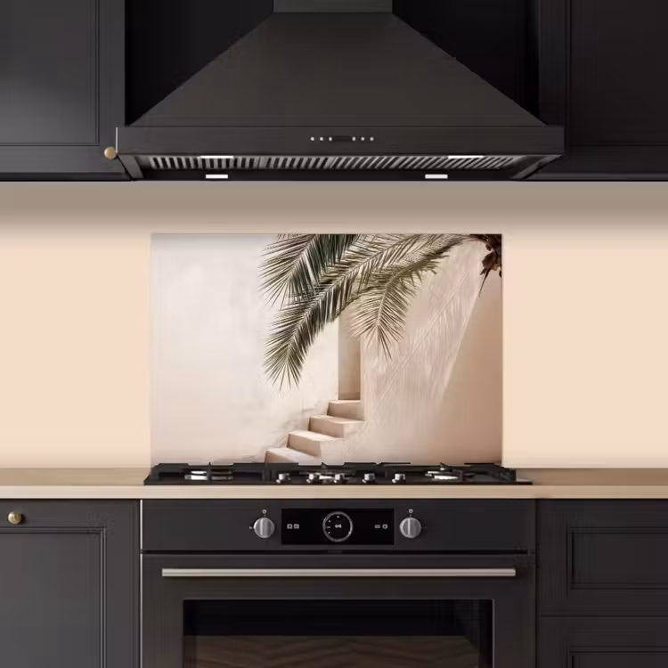 Spatscherm keuken - Palmboom - Schaduw - Trap - Beige — 2