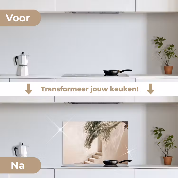 Spatscherm keuken - Palmboom - Schaduw - Trap - Beige — 3