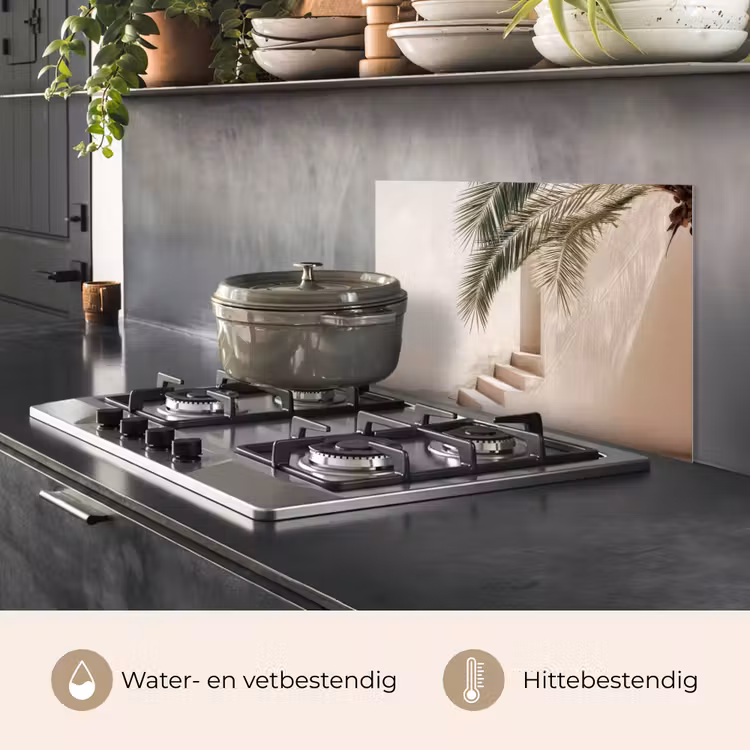 Spatscherm keuken - Palmboom - Schaduw - Trap - Beige — 7