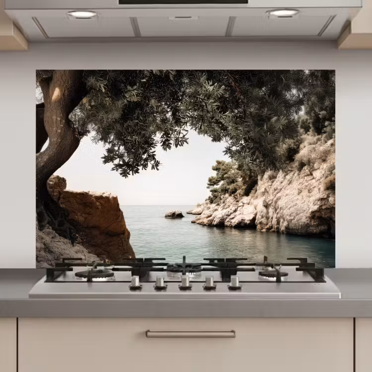 Spatscherm keuken - Rotsen - Zee - Boom - Groen — 1