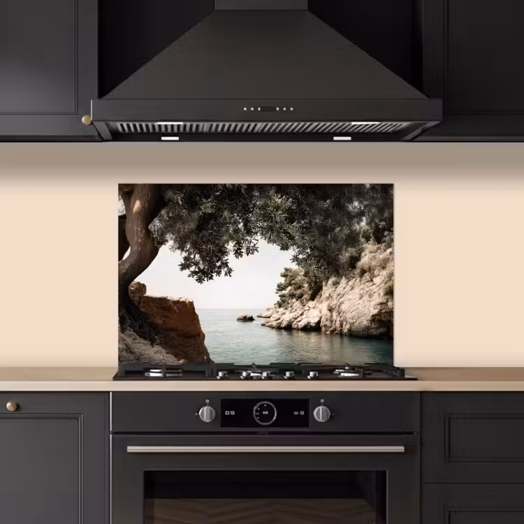 Spatscherm keuken - Rotsen - Zee - Boom - Groen — 2