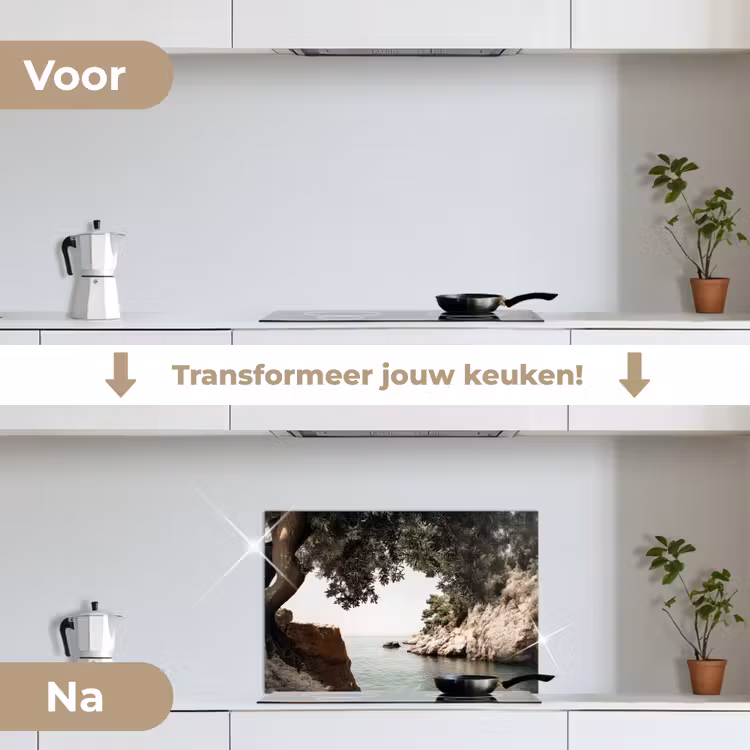 Spatscherm keuken - Rotsen - Zee - Boom - Groen — 3