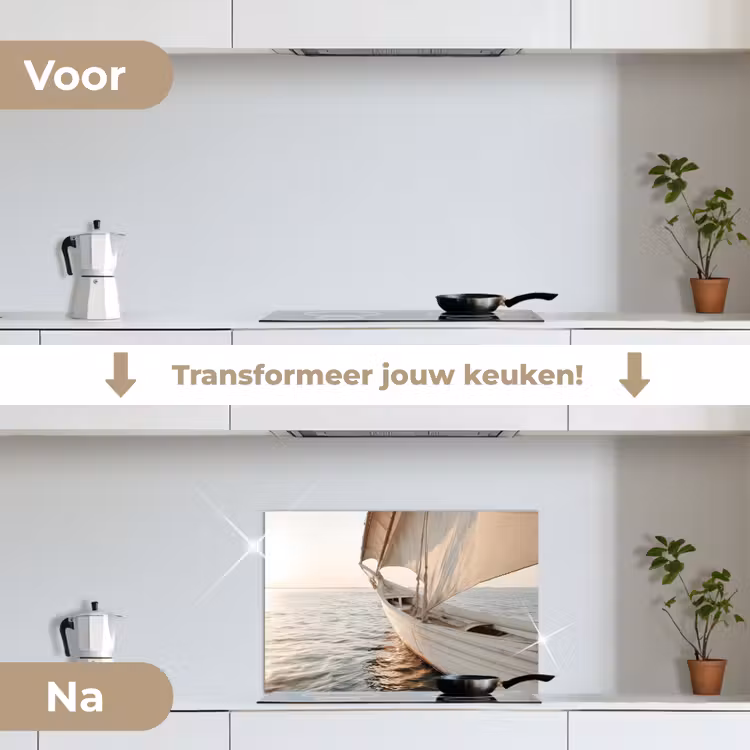 Spatscherm keuken - Zeilboot - Zee - Beige - Zon — 3