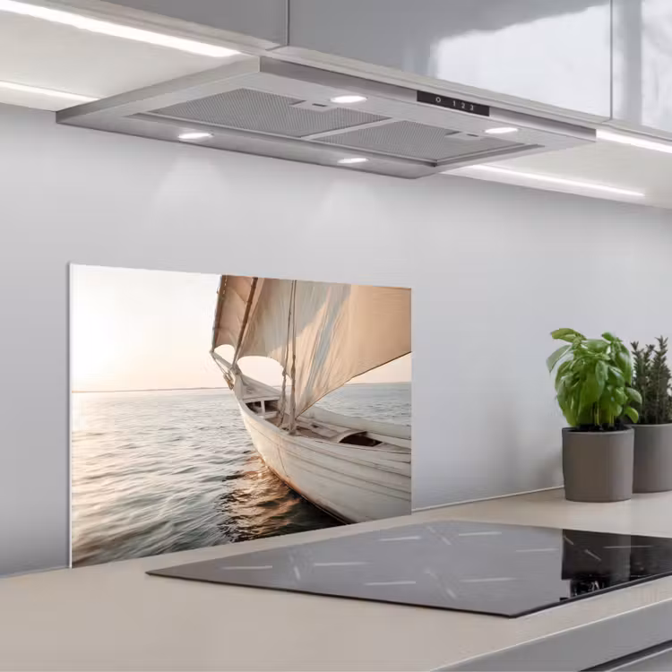 Spatscherm keuken - Zeilboot - Zee - Beige - Zon — 5
