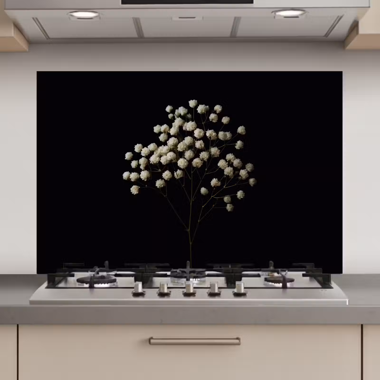 Spatscherm keuken - Gipskruid - Bloemetjes - Wit - Minimalistisch — 1