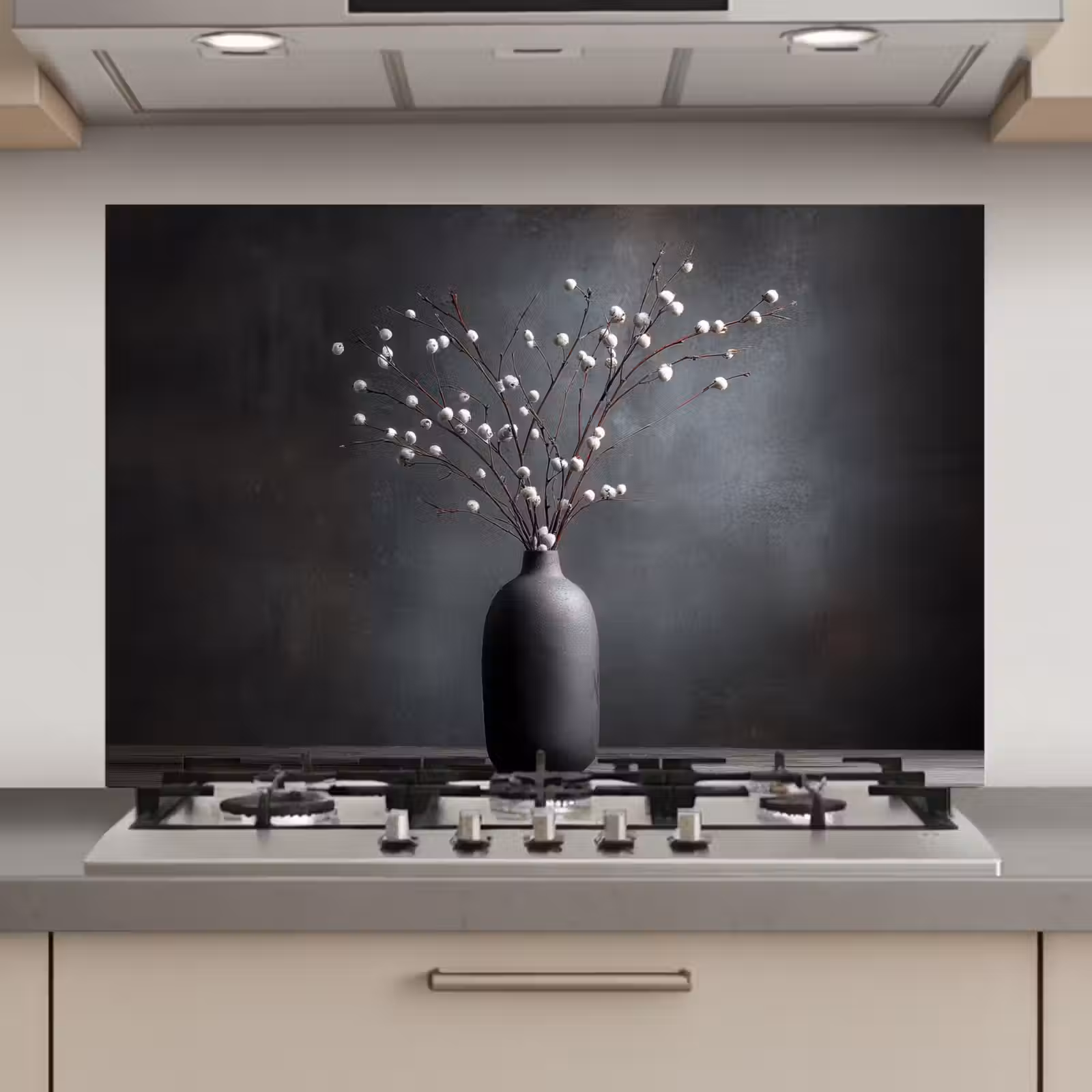 Spatscherm keuken - Takken - Vaas - Bolletjes - Wit — 1