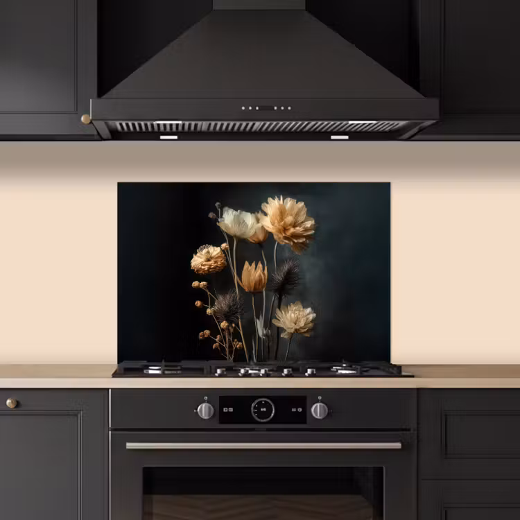 Spatscherm keuken - Boeket - Bloemen - Licht - Zwart — 2