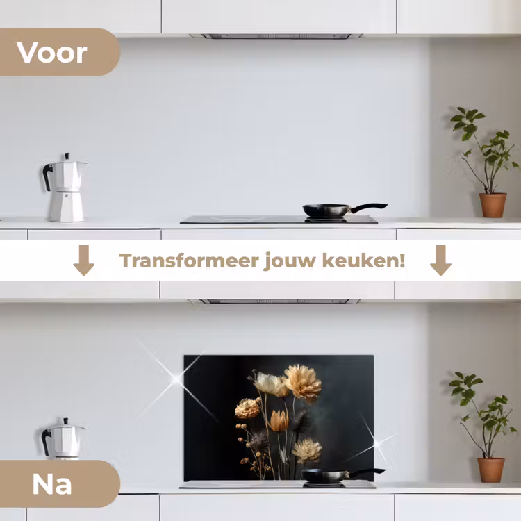Spatscherm keuken - Boeket - Bloemen - Licht - Zwart — 3