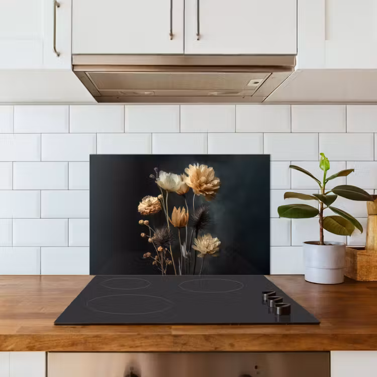 Spatscherm keuken - Boeket - Bloemen - Licht - Zwart — 6