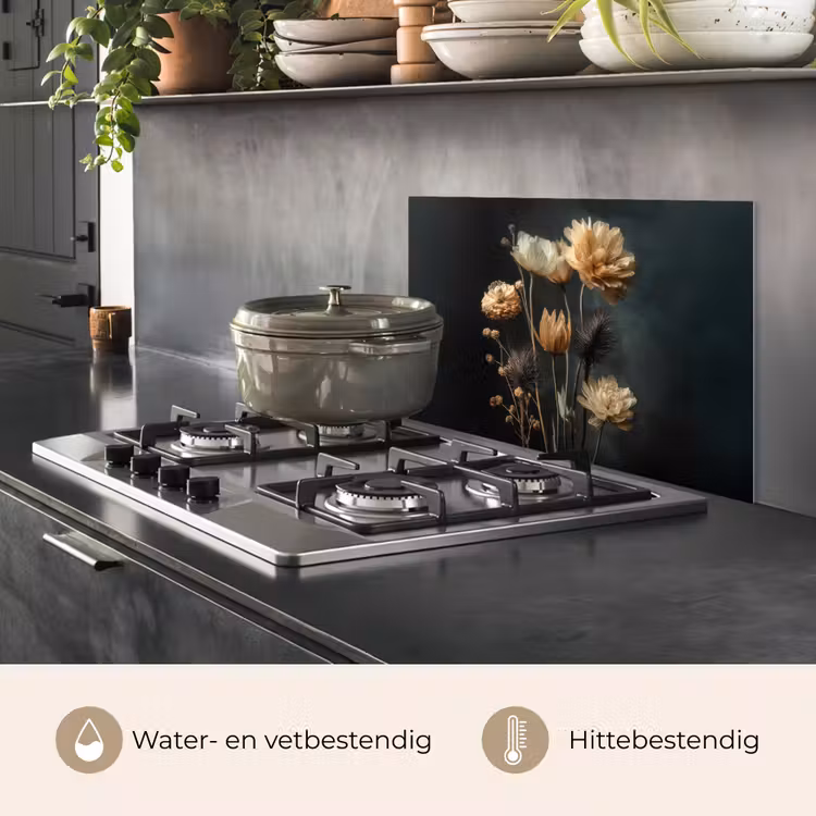 Spatscherm keuken - Boeket - Bloemen - Licht - Zwart — 7