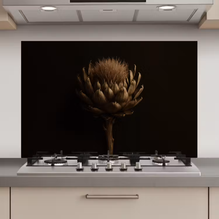 Spatscherm keuken - Donkerbruin - Bloem - Textuur - Artisjok — 1
