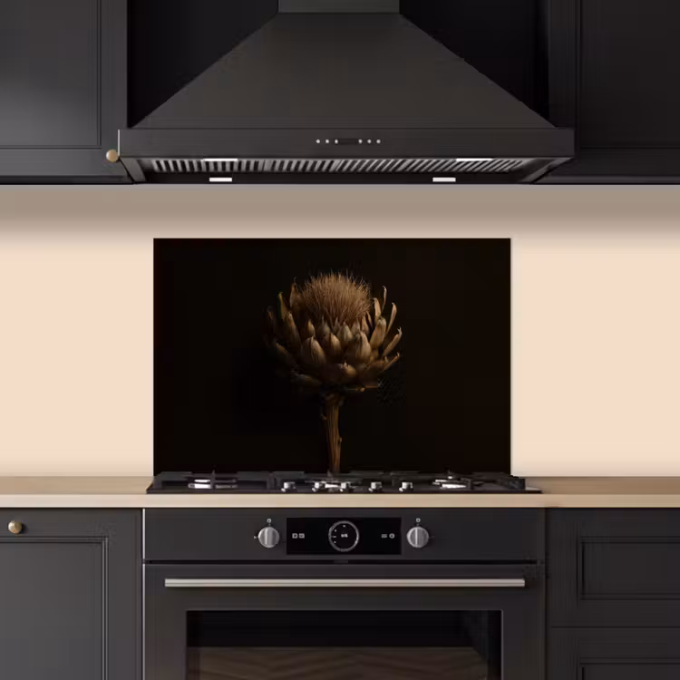 Spatscherm keuken - Donkerbruin - Bloem - Textuur - Artisjok — 2