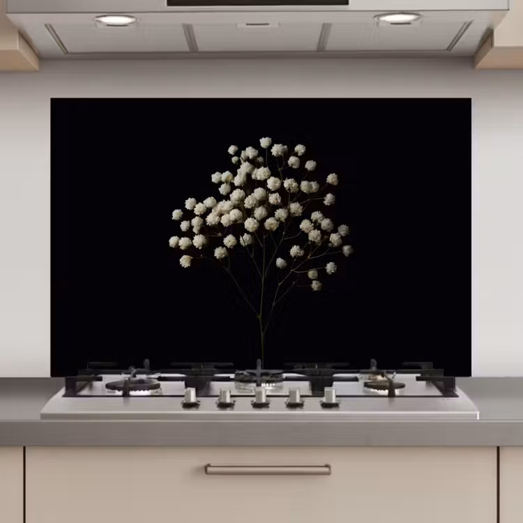 Spatscherm keuken - Gipskruid - Bloemetjes - Wit - Minimalistisch — 1