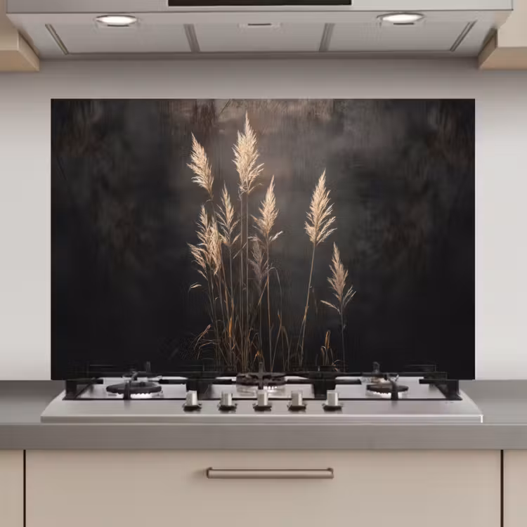 Spatscherm keuken - Siergras - Pluimen - Verlichting - Zwart — 1