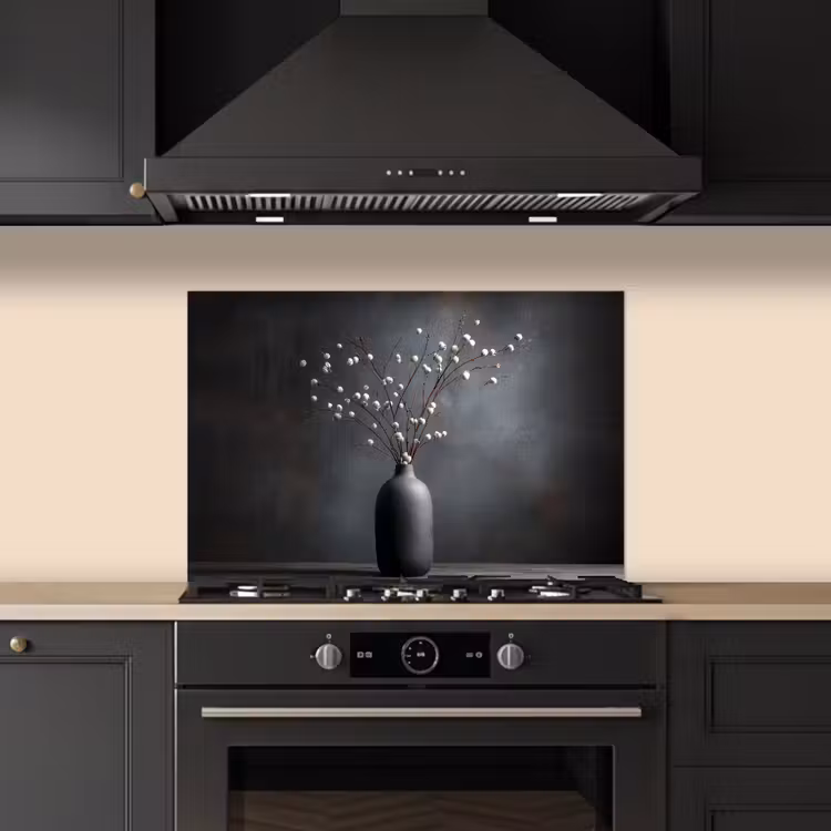 Spatscherm keuken - Takken - Vaas - Bolletjes - Wit — 2