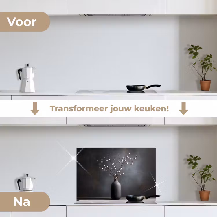 Spatscherm keuken - Takken - Vaas - Bolletjes - Wit — 3