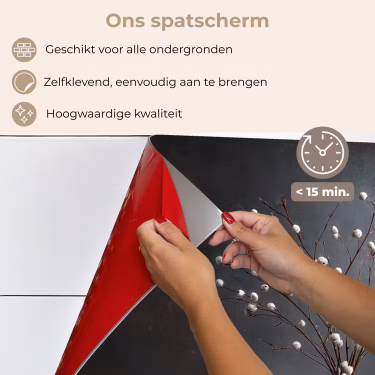 Spatscherm keuken - Takken - Vaas - Bolletjes - Wit — 4