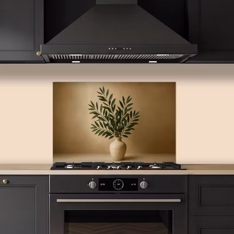 Spatscherm keuken - Vaas - Olijftakken - Bladeren - Beige — 2