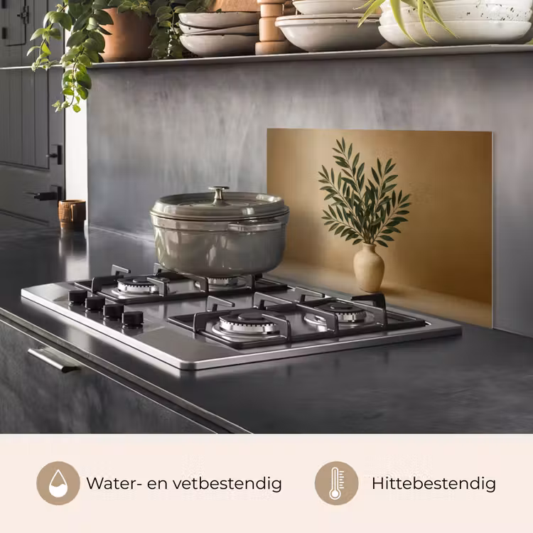 Spatscherm keuken - Vaas - Olijftakken - Bladeren - Beige — 7