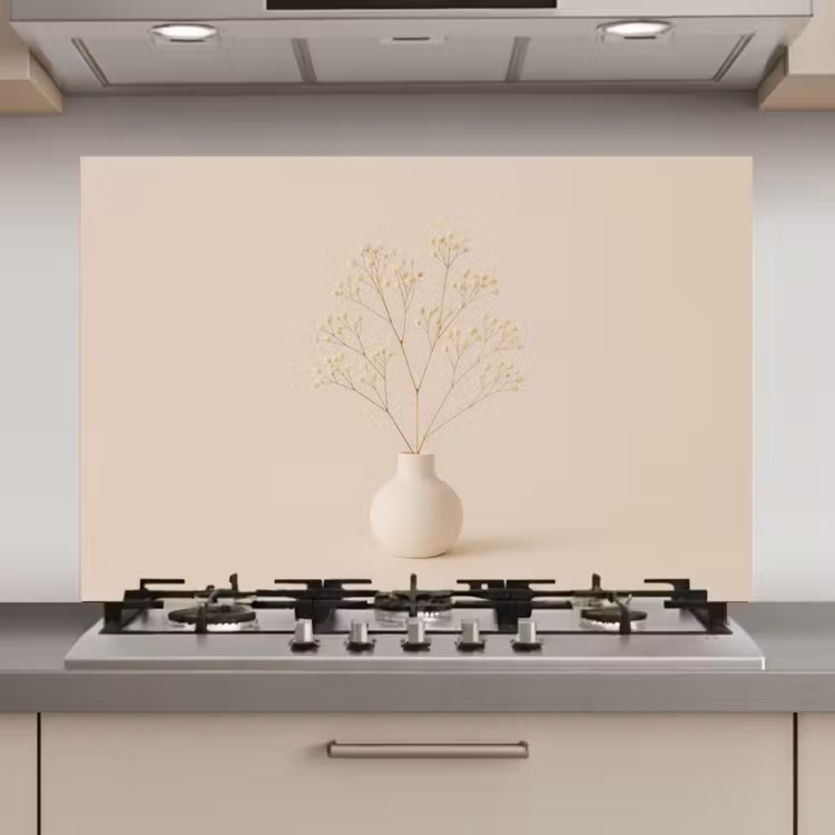 Spatscherm keuken - Vaas - Takken - Bloemetjes - Wit — 1