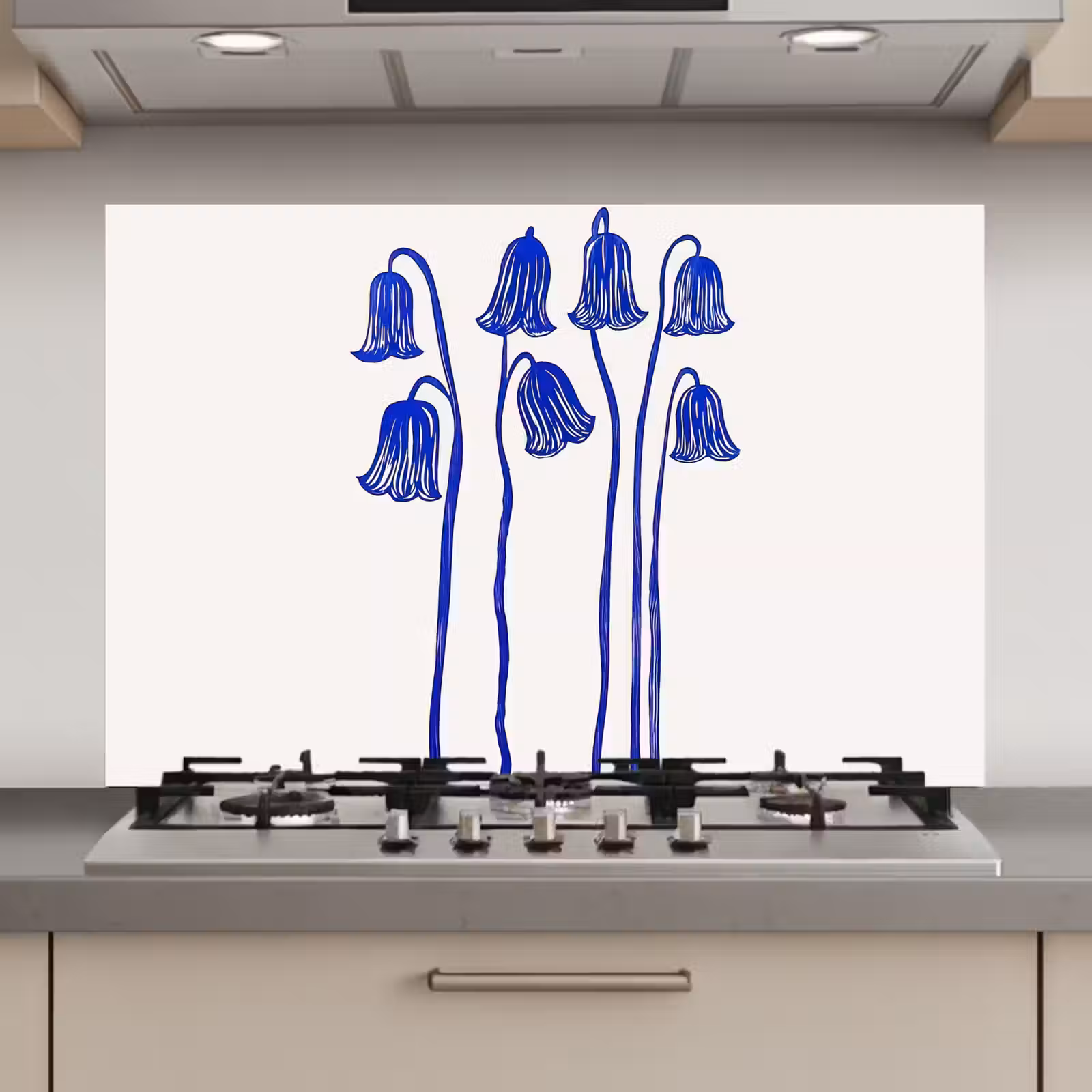Spatscherm keuken - Bloemen - Blauw - Lijnen - Bloemblaadjes — 1
