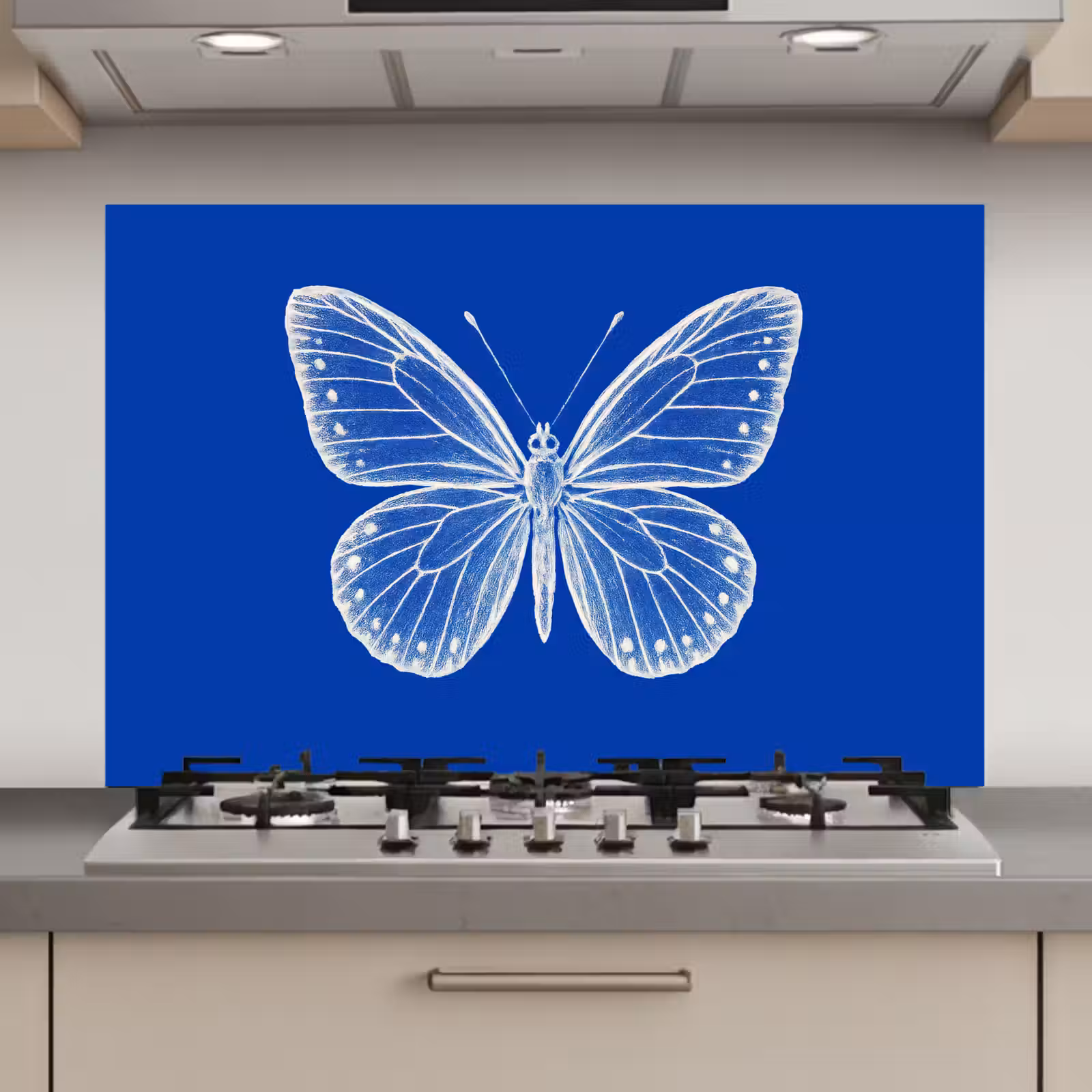 Spatscherm keuken - Vlinder - Wit - Getekend - Stippen — 1