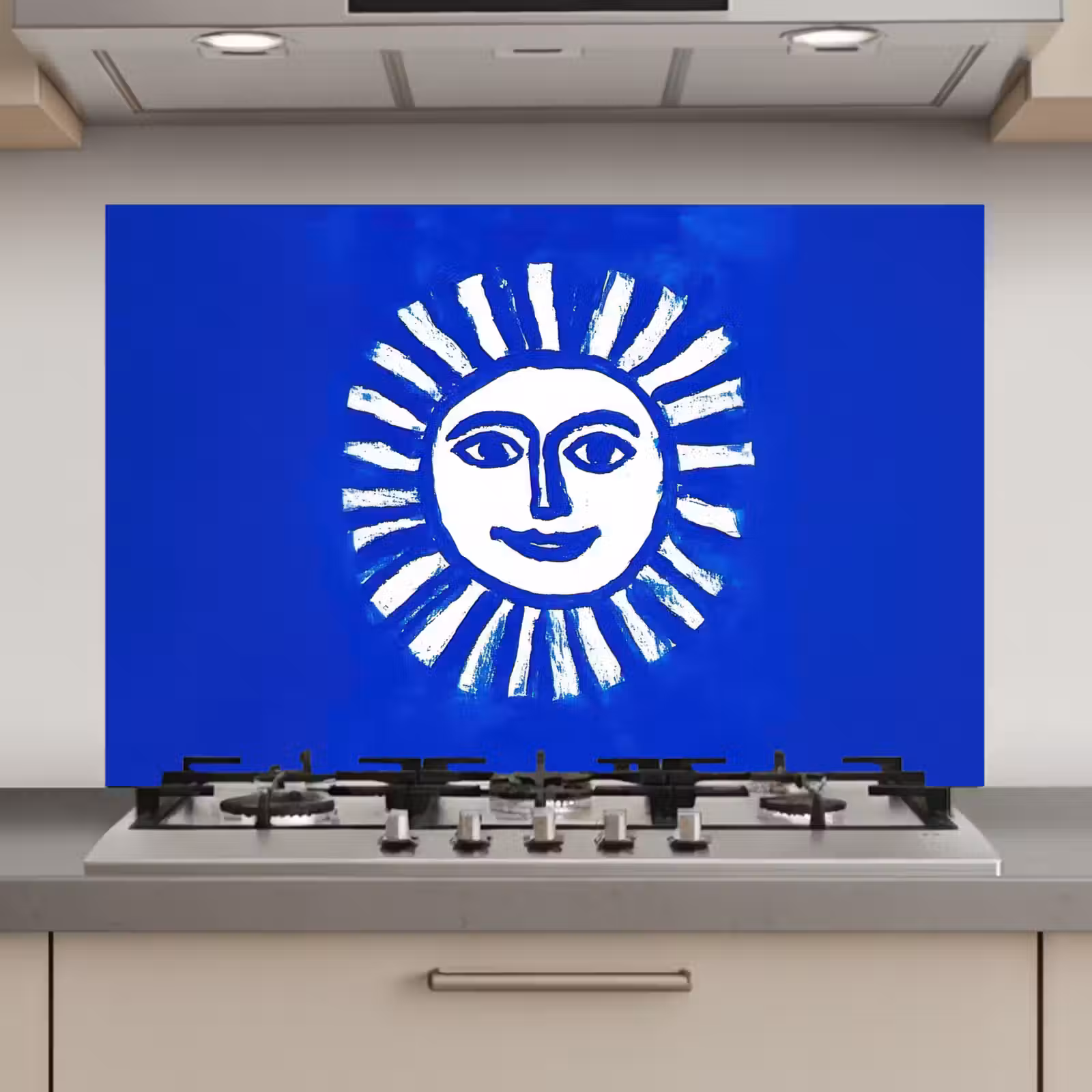 Spatscherm keuken - Zon - Gezicht - Penseelstructuur - Blauw — 1