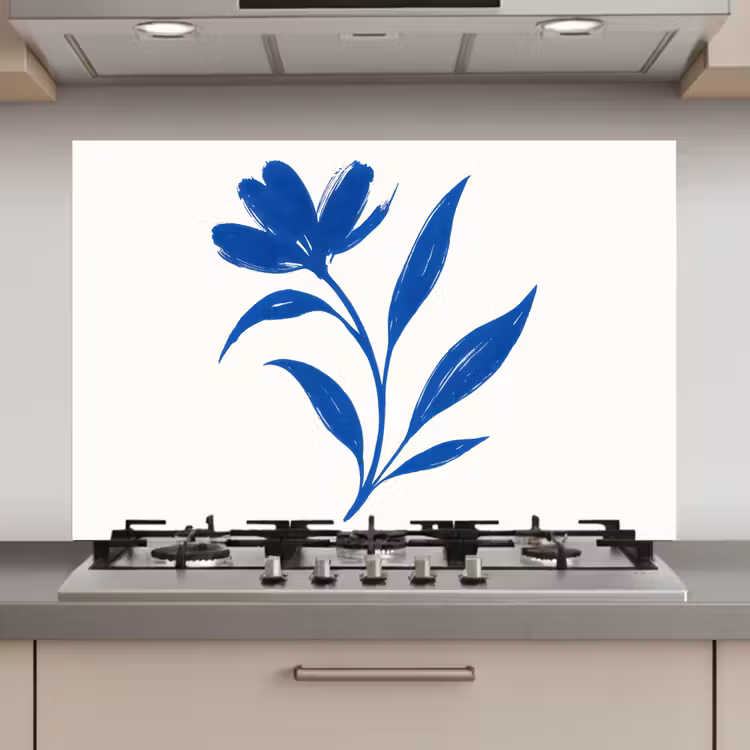 Spatscherm keuken - Bloem - Blaadjes - Minimalistisch - Blauw — 1