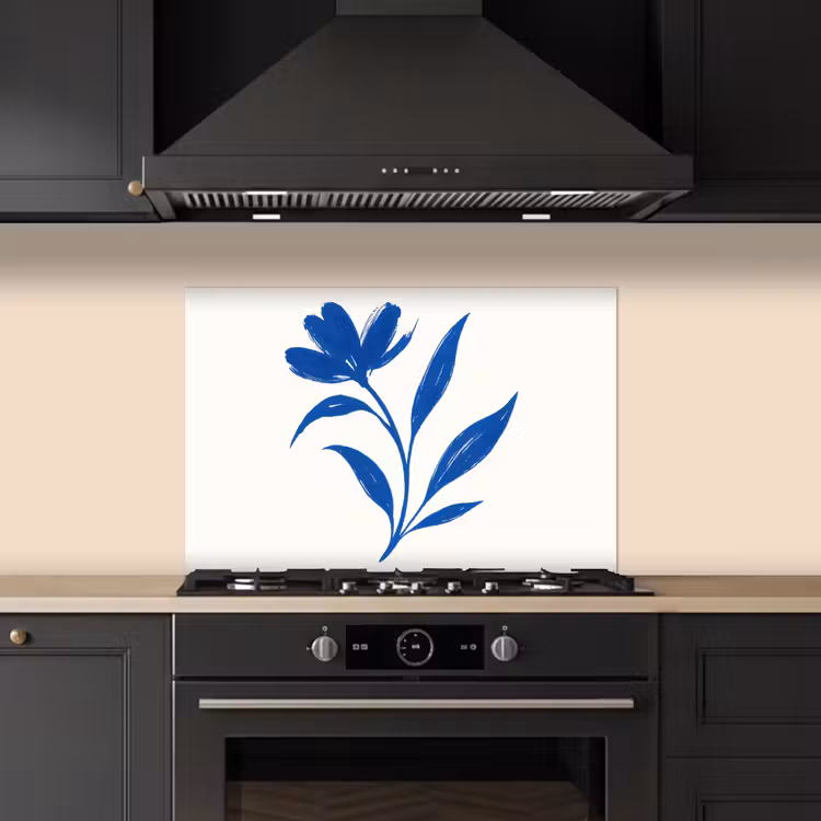 Spatscherm keuken - Bloem - Blaadjes - Minimalistisch - Blauw — 2