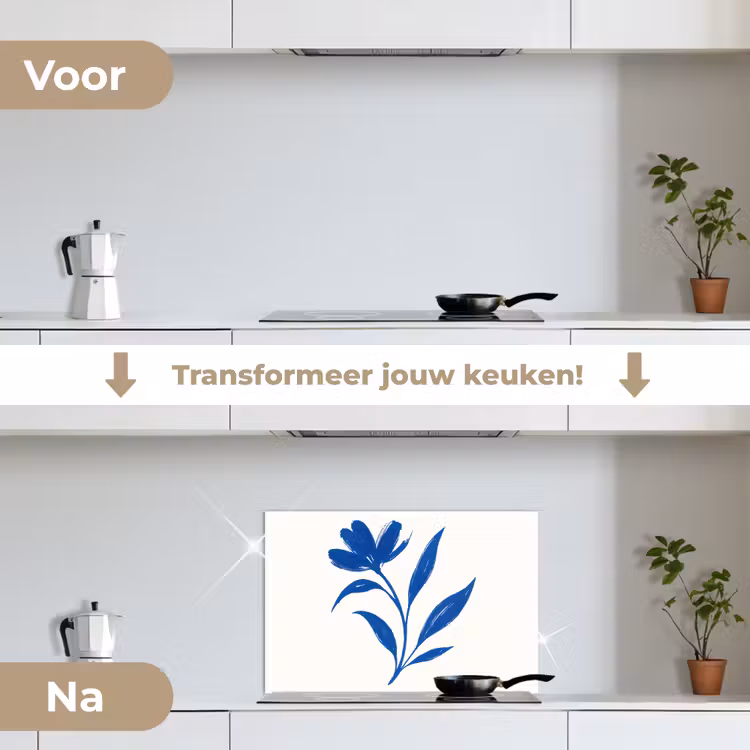 Spatscherm keuken - Bloem - Blaadjes - Minimalistisch - Blauw — 3