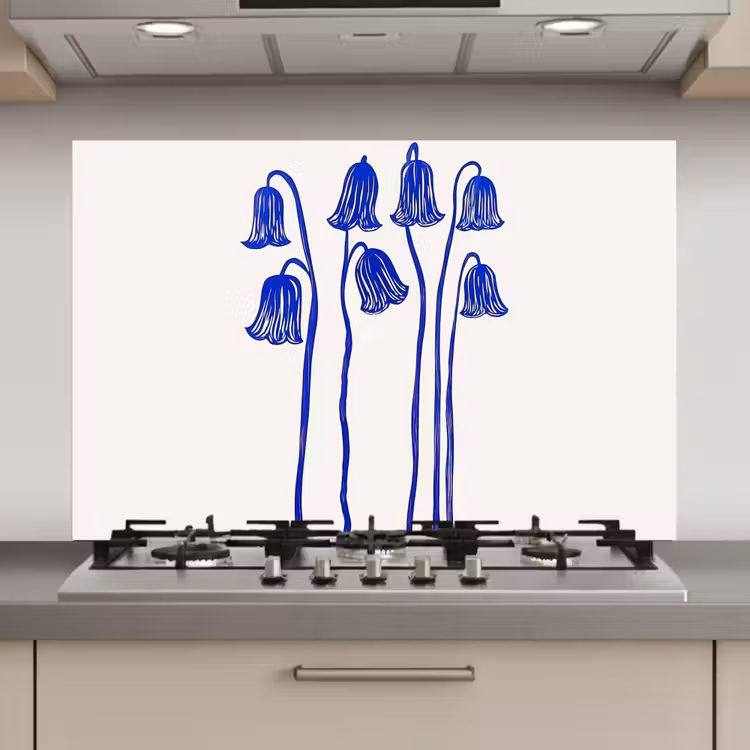 Spatscherm keuken - Bloemen - Blauw - Lijnen - Bloemblaadjes — 1