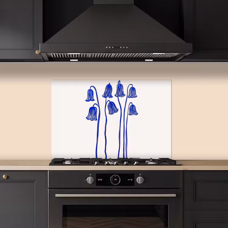 Spatscherm keuken - Bloemen - Blauw - Lijnen - Bloemblaadjes — 2