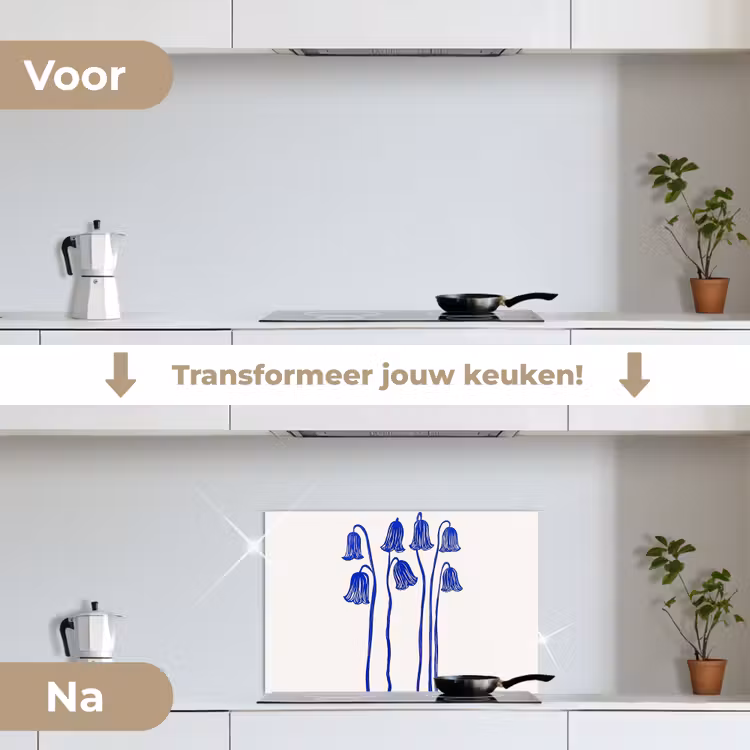Spatscherm keuken - Bloemen - Blauw - Lijnen - Bloemblaadjes — 3