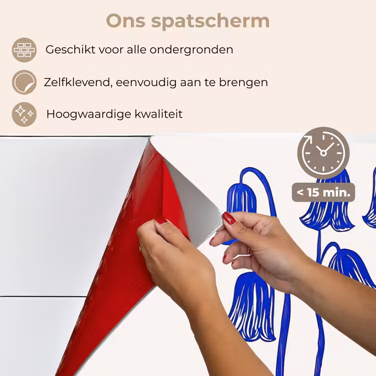 Spatscherm keuken - Bloemen - Blauw - Lijnen - Bloemblaadjes — 4
