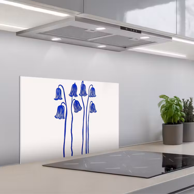 Spatscherm keuken - Bloemen - Blauw - Lijnen - Bloemblaadjes — 5