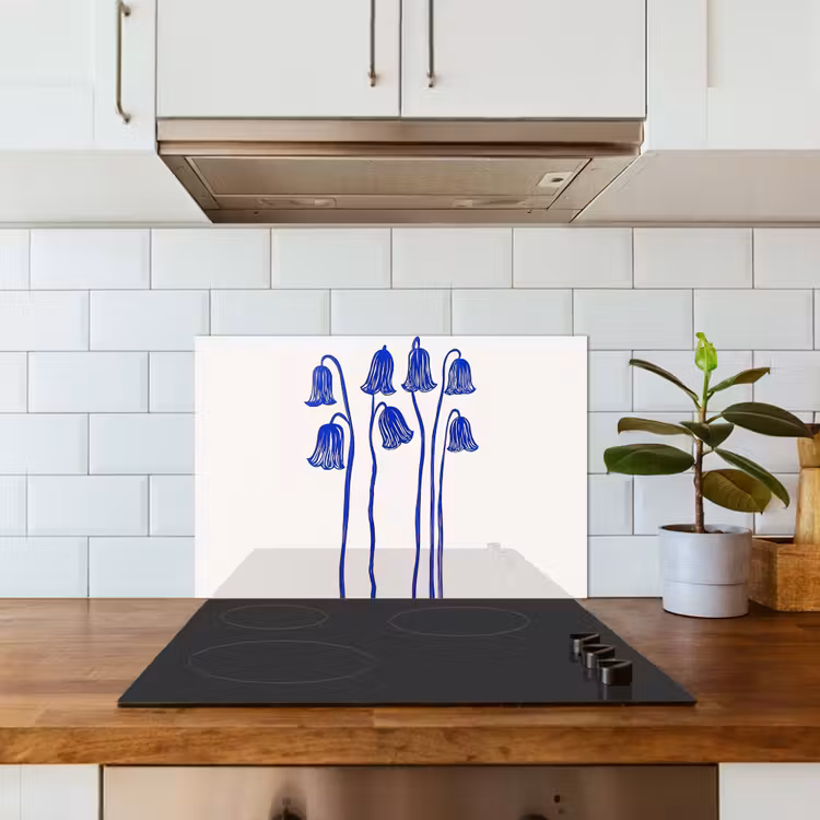 Spatscherm keuken - Bloemen - Blauw - Lijnen - Bloemblaadjes — 6