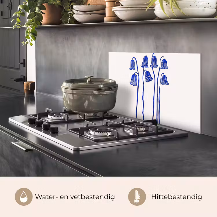 Spatscherm keuken - Bloemen - Blauw - Lijnen - Bloemblaadjes — 7