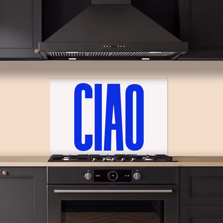 Spatscherm keuken - Ciao - Hoofdletters - Blauw - Minimalistisch — 2