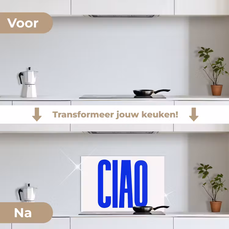 Spatscherm keuken - Ciao - Hoofdletters - Blauw - Minimalistisch — 3