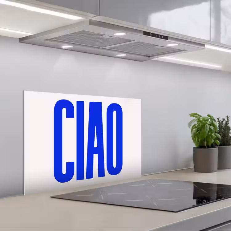 Spatscherm keuken - Ciao - Hoofdletters - Blauw - Minimalistisch — 5